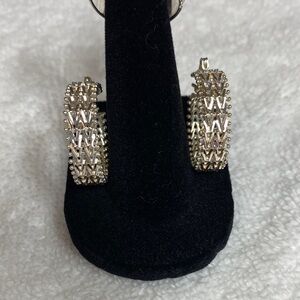 Elegant Silver Mesh Pattern Small Hoop Earrings